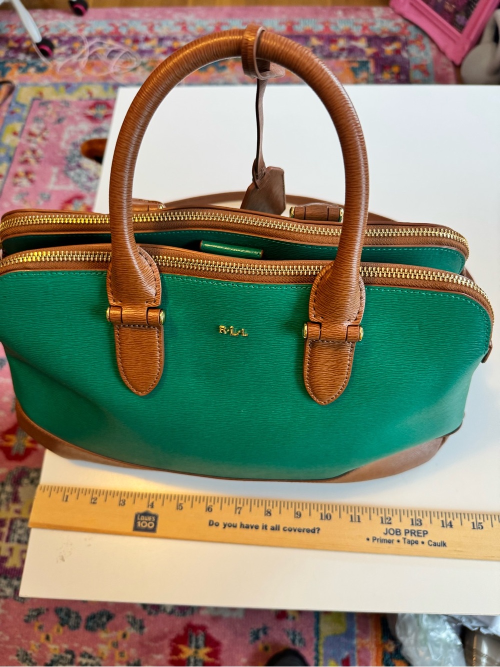 Lauren Ralph Lauren Green Leather Dome Satchel Crossbody Bag - Picture 11 of 13